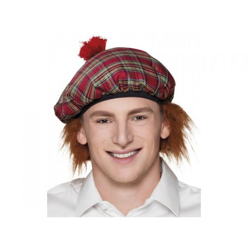 skotská čepice s vlasy červená