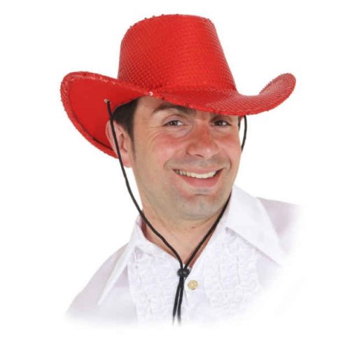 kovbojský klobouk červený flitrový