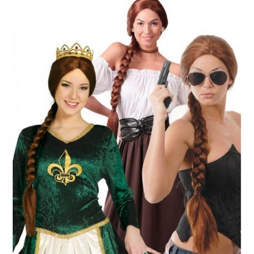 dámská paruka hnědá s copem