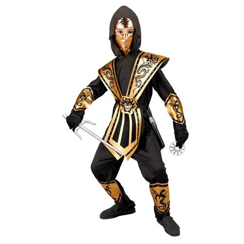 chlapecký kostým ninja černo-zlatý