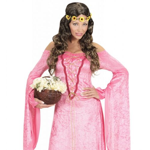 hnědá paruka s čelenkou slunečnice